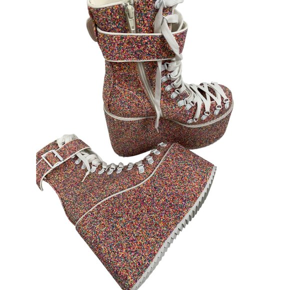 Rare Dolls Kill Club EXX Confetti Rainbow Platform Boots 8 C10523 Festival New - Picture 5 of 10